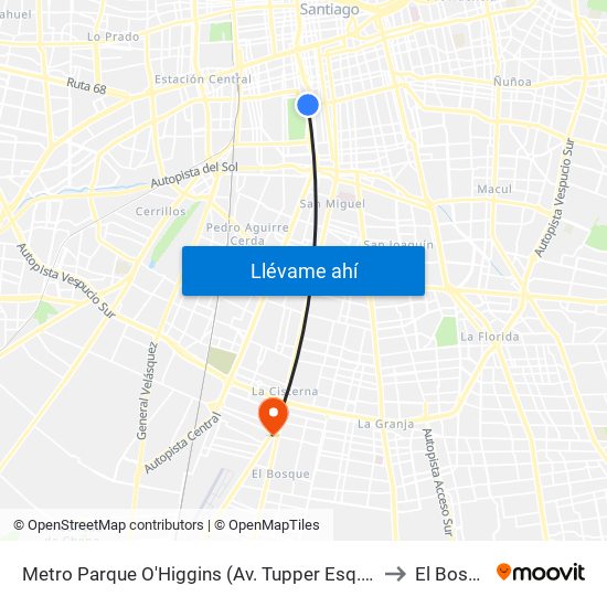 Metro Parque O'Higgins (Av. Tupper Esq. Av. Viel) to El Bosque map