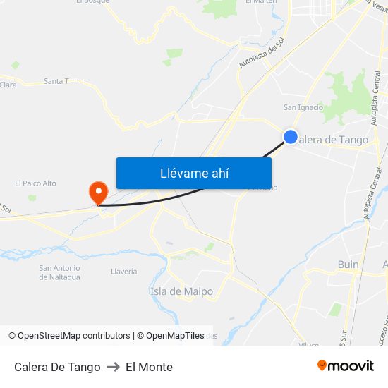 Calera De Tango to El Monte map