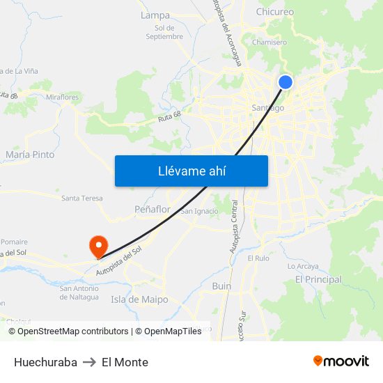 Huechuraba to El Monte map