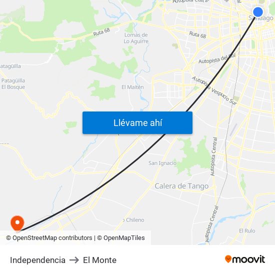 Independencia to El Monte map