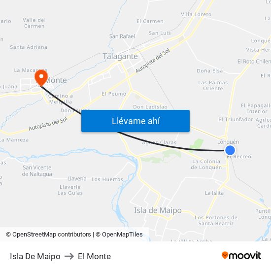 Isla De Maipo to El Monte map