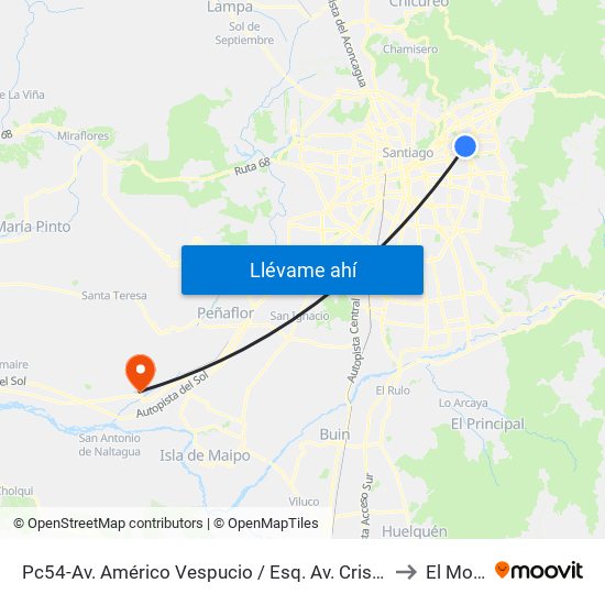 Pc54-Av. Américo Vespucio / Esq. Av. Cristóbal Colón to El Monte map