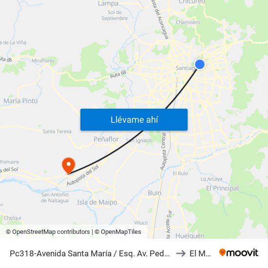 Pc318-Avenida Santa María / Esq. Av. Pedro De Valdivia to El Monte map