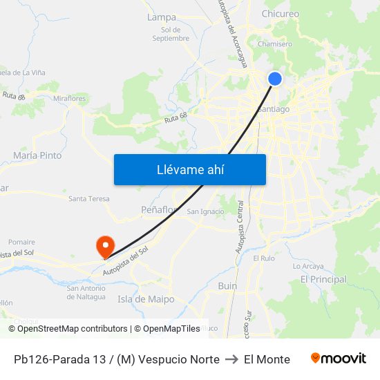 Pb126-Parada 13 / (M) Vespucio Norte to El Monte map