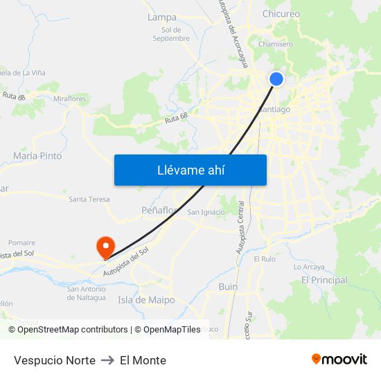 Vespucio Norte to El Monte map