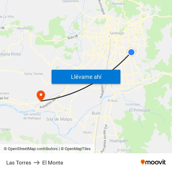 Las Torres to El Monte map