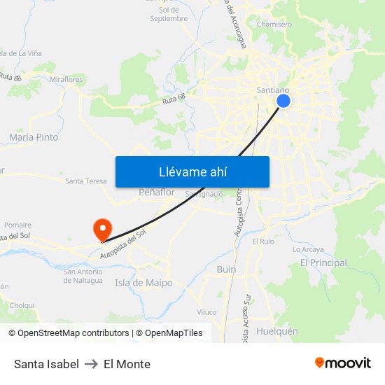 Santa Isabel to El Monte map