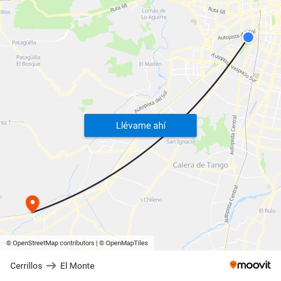 Cerrillos to El Monte map