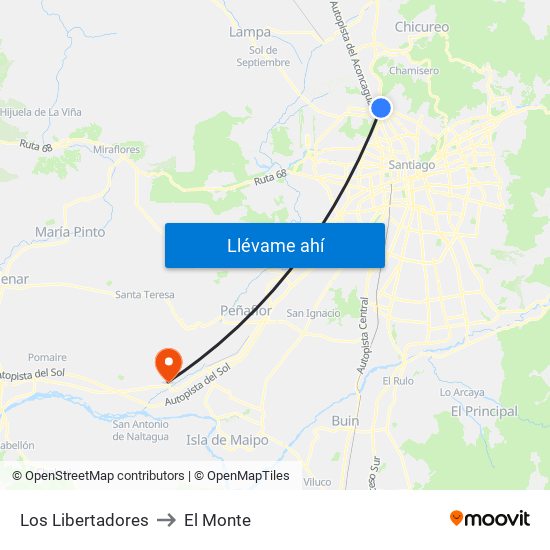 Los Libertadores to El Monte map