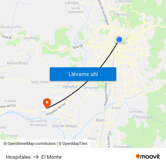 Hospitales to El Monte map