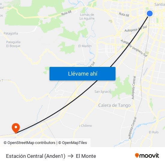 Estación Central (Anden1) to El Monte map