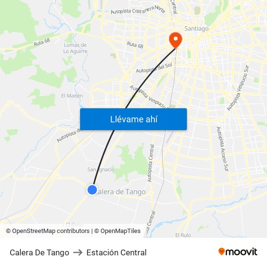 Calera De Tango to Estación Central map
