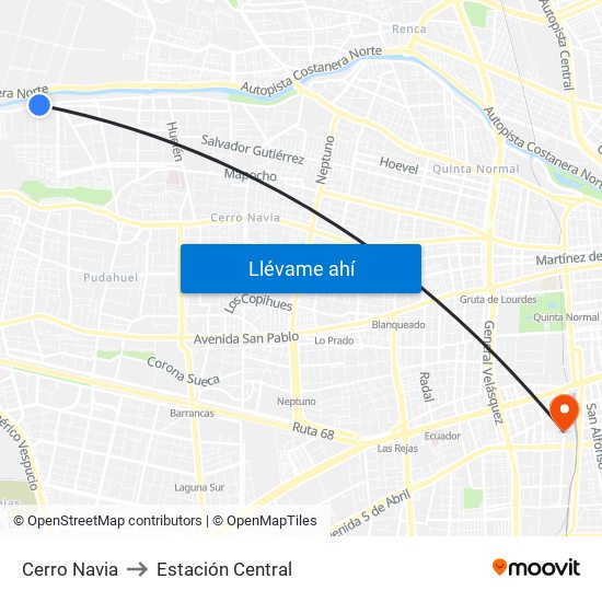 Cerro Navia to Estación Central map