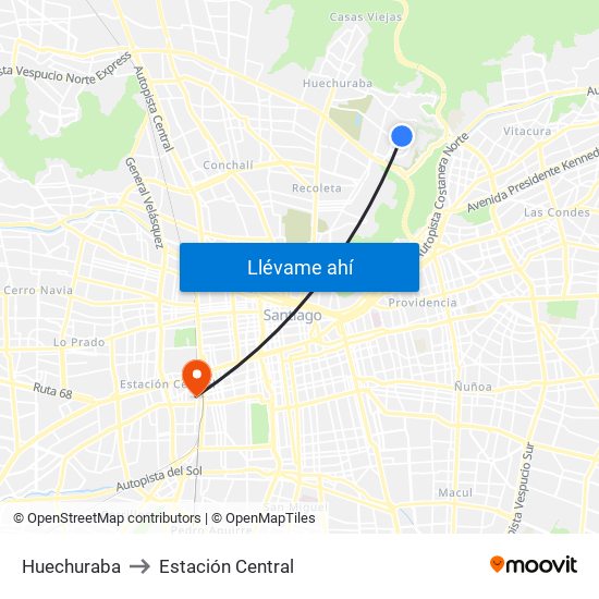 Huechuraba to Estación Central map