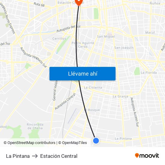 La Pintana to Estación Central map