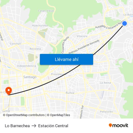 Lo Barnechea to Estación Central map