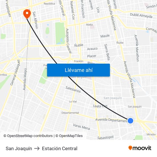 San Joaquín to Estación Central map