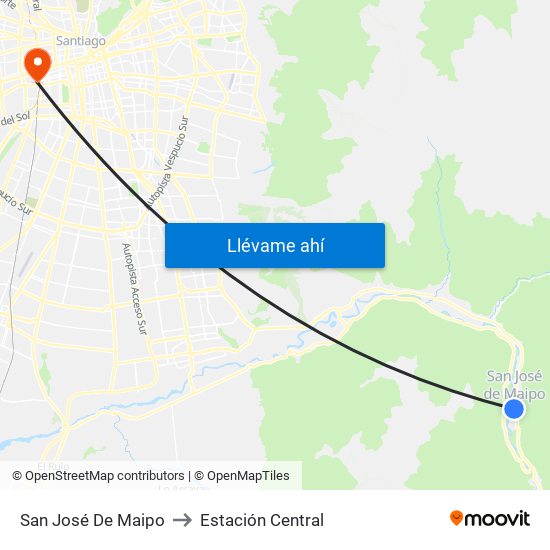 San José De Maipo to Estación Central map