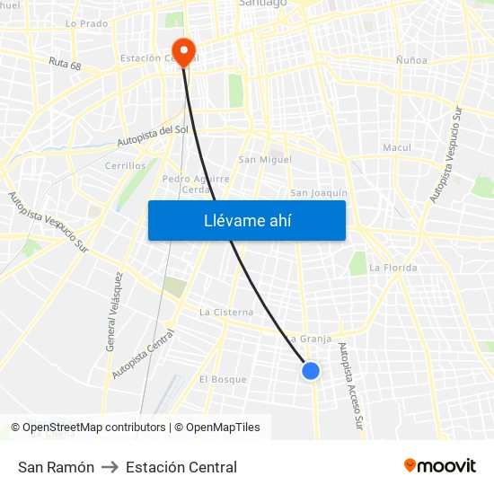 San Ramón to Estación Central map