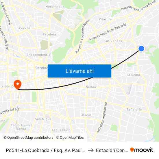 Pc541-La Quebrada / Esq. Av. Paul Harris to Estación Central map