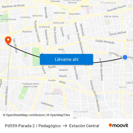 Pd559-Parada 2 / Pedagógico to Estación Central map