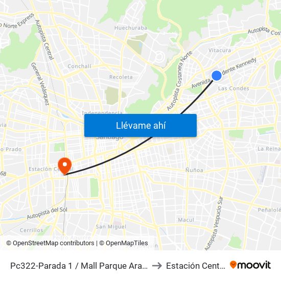 Pc322-Parada 1 / Mall Parque Arauco to Estación Central map