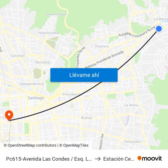 Pc615-Avenida Las Condes / Esq. La Cabaña to Estación Central map