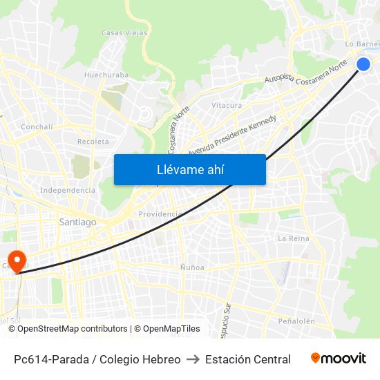 Pc614-Parada / Colegio Hebreo to Estación Central map