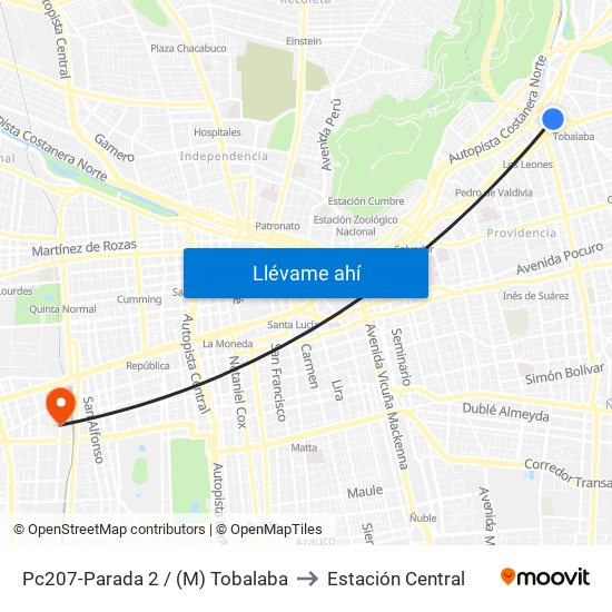 Pc207-Parada 2 / (M) Tobalaba to Estación Central map