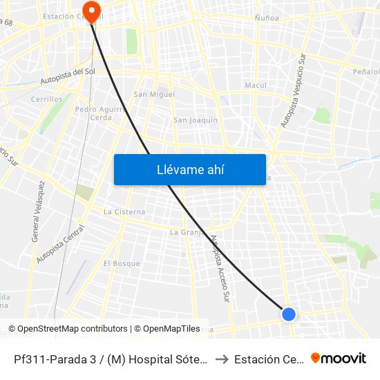 Pf311-Parada 3 / (M) Hospital Sótero Del Río to Estación Central map