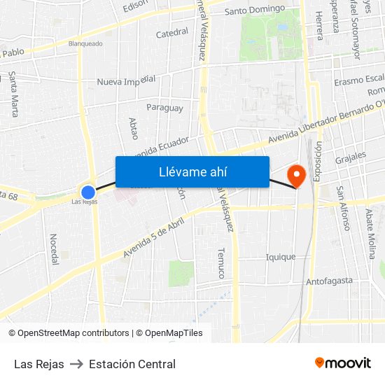 Las Rejas to Estación Central map