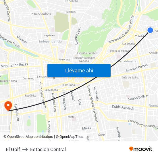 El Golf to Estación Central map