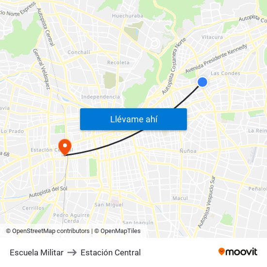 Escuela Militar to Estación Central map