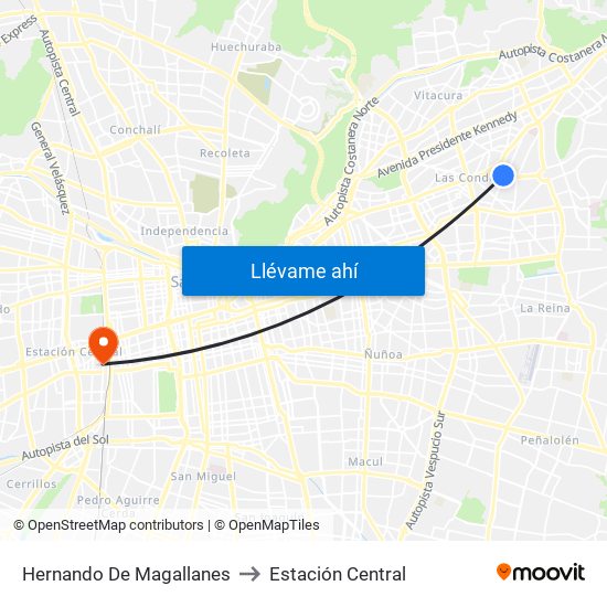 Hernando De Magallanes to Estación Central map