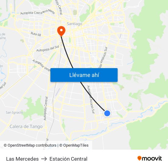 Las Mercedes to Estación Central map