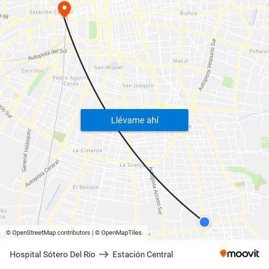 Hospital Sótero Del Río to Estación Central map