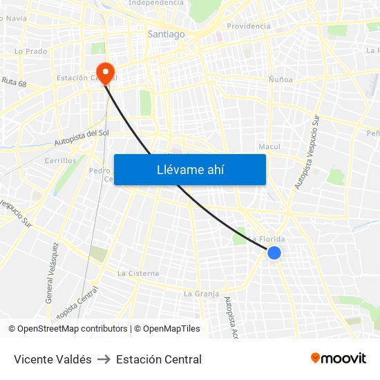 Vicente Valdés to Estación Central map