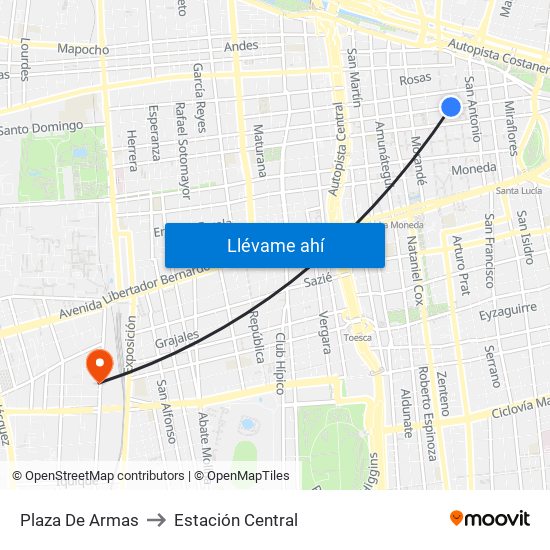 Plaza De Armas to Estación Central map