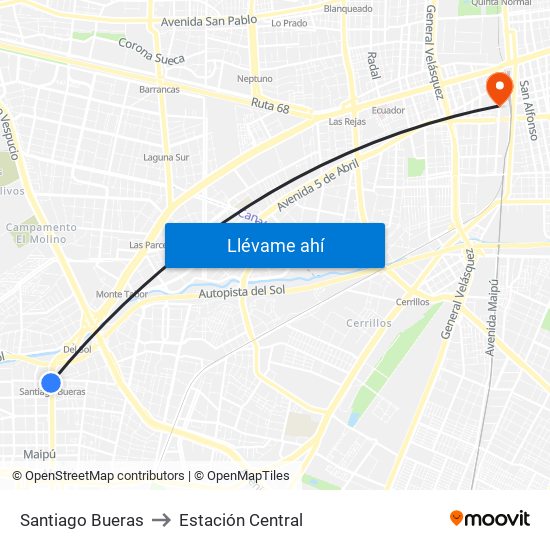 Santiago Bueras to Estación Central map