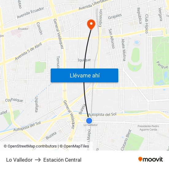 Lo Valledor to Estación Central map