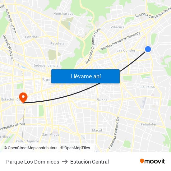 Parque Los Dominicos to Estación Central map