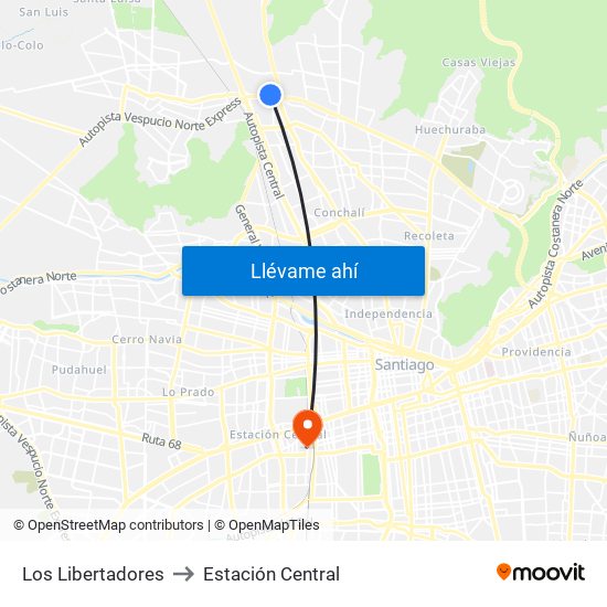 Los Libertadores to Estación Central map