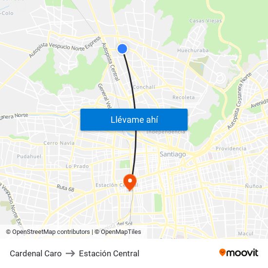 Cardenal Caro to Estación Central map