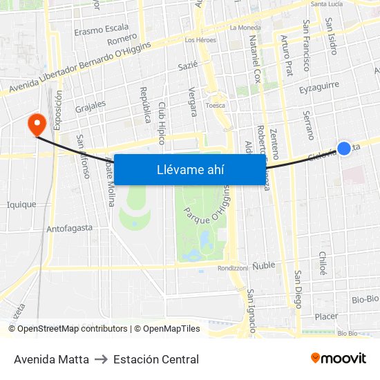 Avenida Matta to Estación Central map