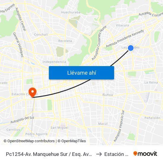 Pc1254-Av. Manquehue Sur / Esq. Avenida Apoquindo to Estación Central map