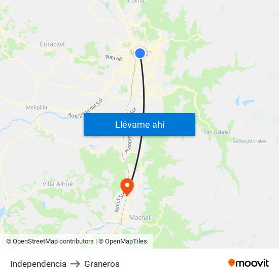 Independencia to Graneros map