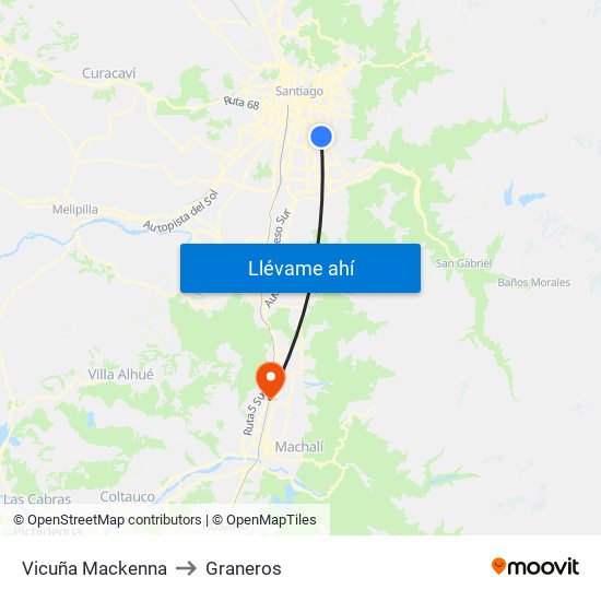 Vicuña Mackenna to Graneros map