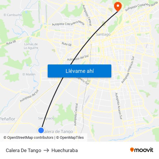 Calera De Tango to Huechuraba map