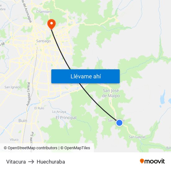 Vitacura to Huechuraba map