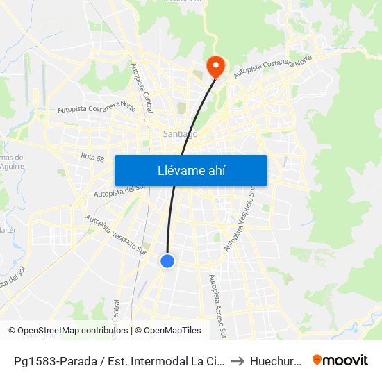 Pg1583-Parada / Est. Intermodal La Cisterna to Huechuraba map